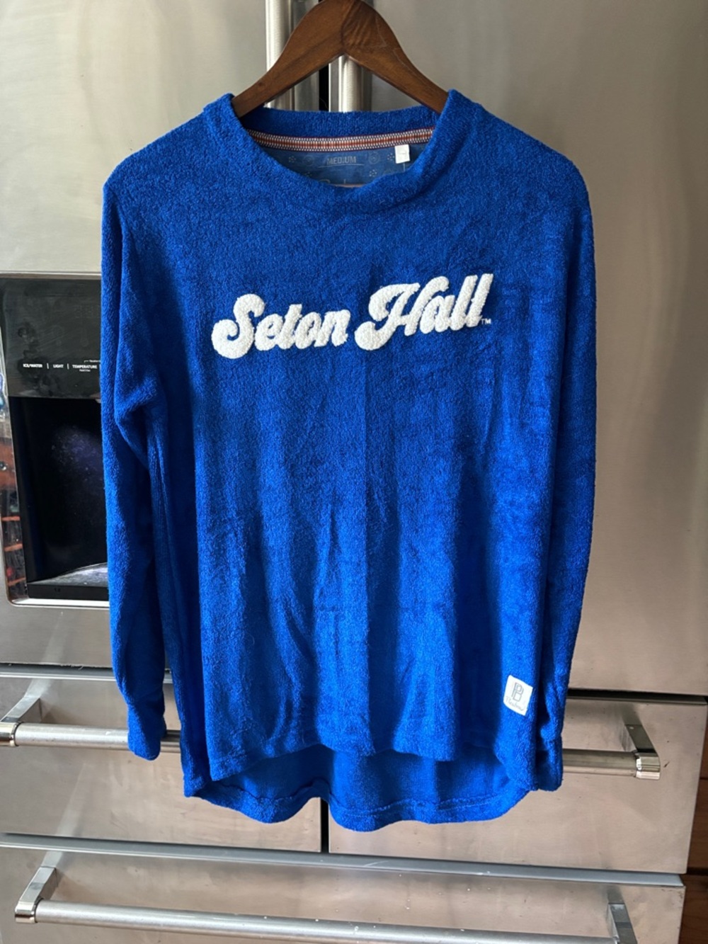 Pressbox Blue "Seton Hall" Plush Pullover Top with White Script